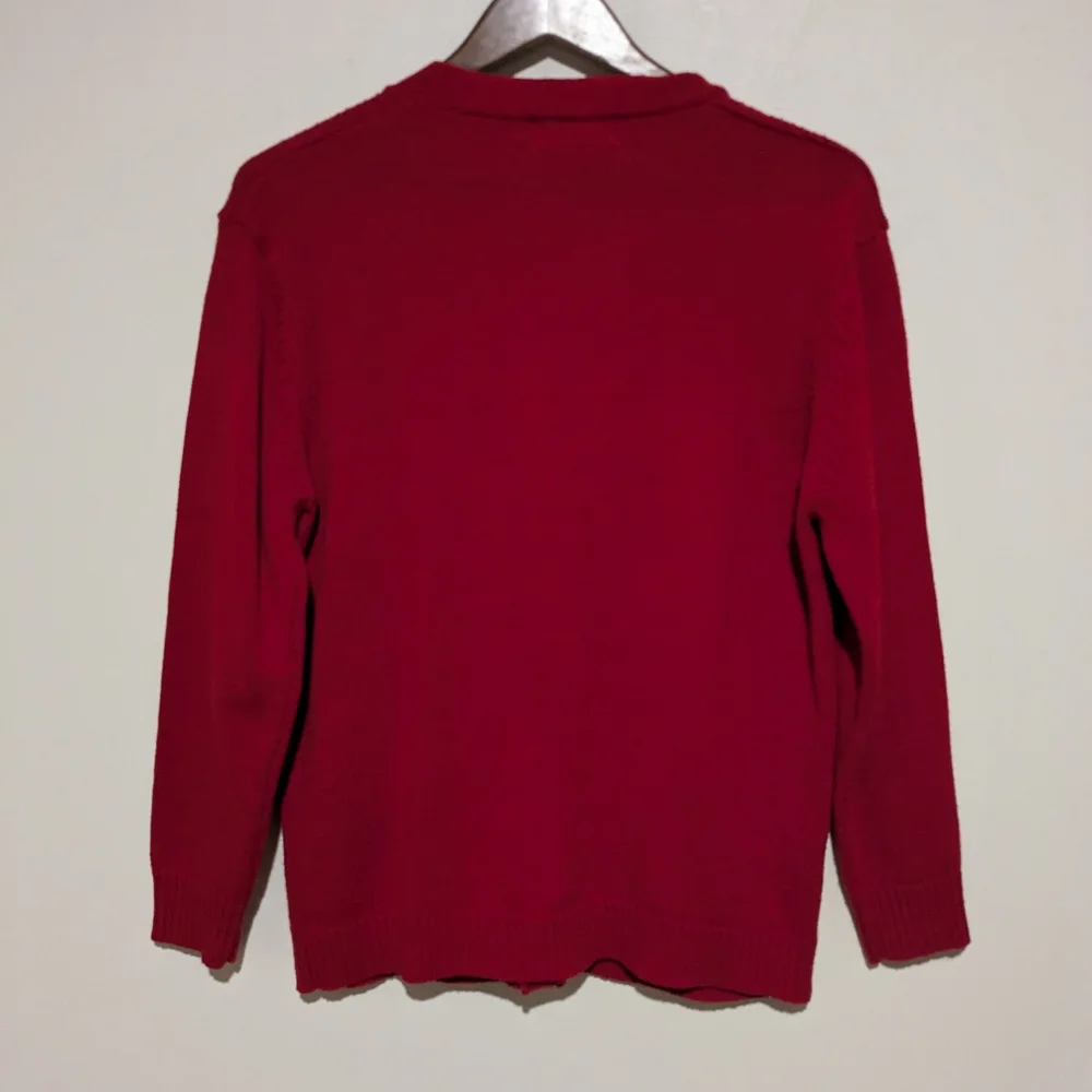 Men's Vintage Red Cardigan Sweater Cable Trim Pockets M